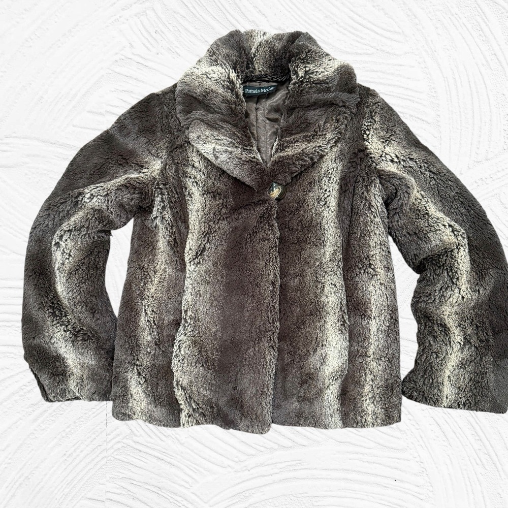 Pamela McCoy Faux Fur Mink Medium Coat  Brown Taupe